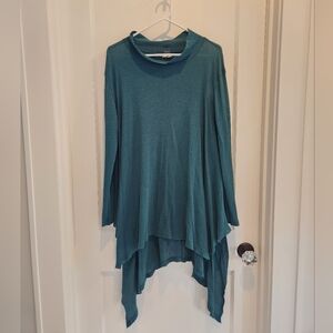 We The Free - green asymmetrical hem long-sleeve waffle tunic